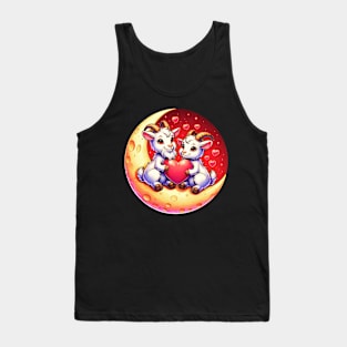 Valentine Goat Couple on Moon Valentines Day Goat Tank Top